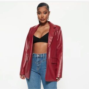 Fashion Nova Burgundy Faux Leather Blazer